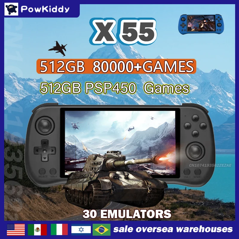 Retro Gaming Arcade Console - POWKIDDY-Console de jeu X55, 80000 jeux,