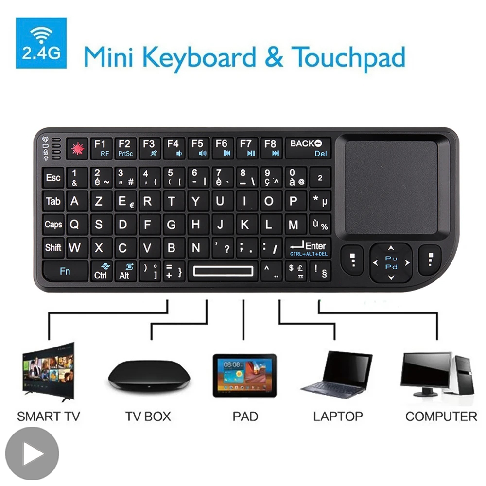 Retro Gaming Tv Box - Mini clavier sans fil rétroéclairé, azerty